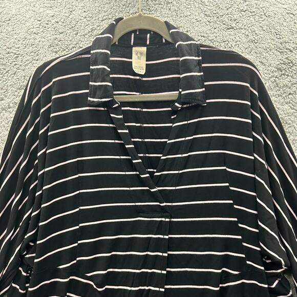 We the Free Small Black Pink Striped Boxy Cut V-Neck Open Front Stretchy EUC - Picture 3 of 9